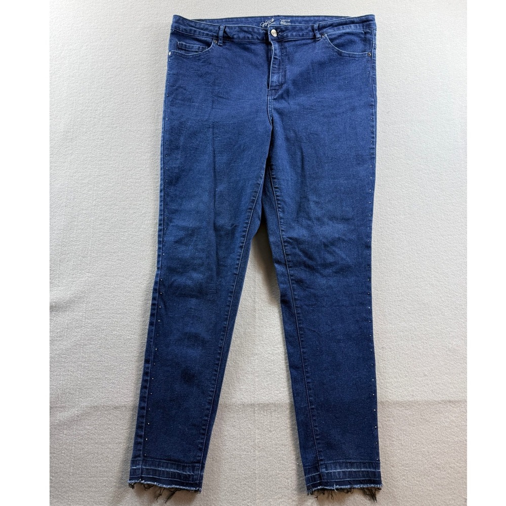 Jaclyn Smith Spencer Skinny Jeans Women 18 Blue Studded Raw Hem High Rise Denim